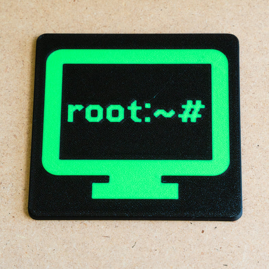 Sottobicchiere multicolore "root:~#"