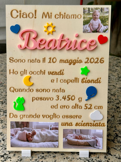 Targa celebrativa personalizzata per neonati