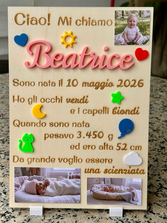 Targa celebrativa personalizzata per neonati
