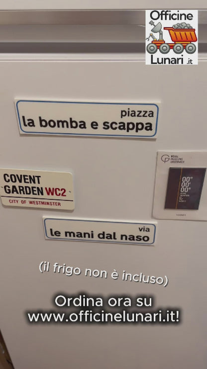 Cartello magnetico "Via le mani dal naso"